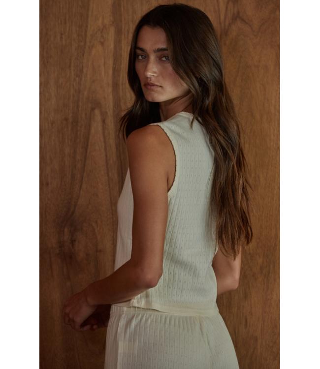 Cotton Pointelle Round Neck Tank- Cream