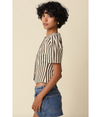 Selina Stripe Puff Sleeve- Natural/Brown
