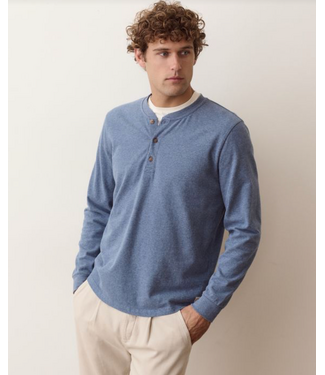 Marine Layer Luxe Jersey Henley- Collegiate Blue Heather