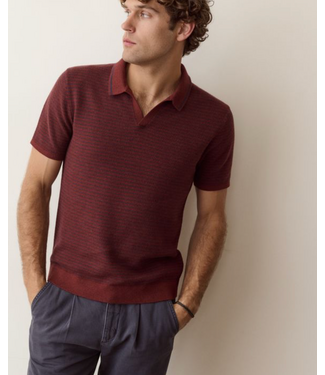Marine Layer Liam Sweater Polo- Red/Navy Stripe