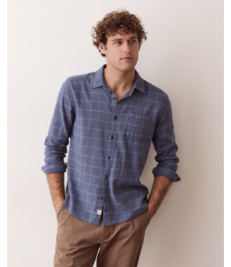 Marine Layer Classic Stretch Selvage Shirt- Navy Windowpane