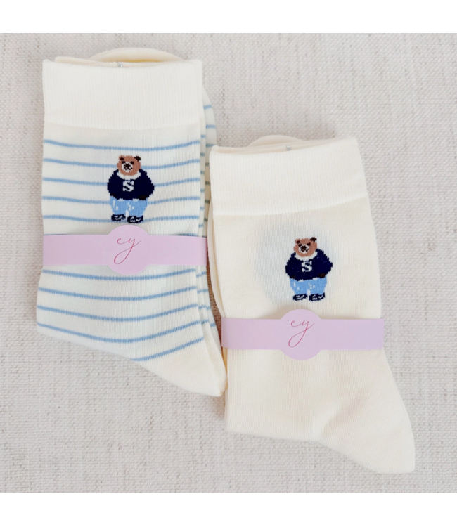 Preppy Bear Socks Set- White