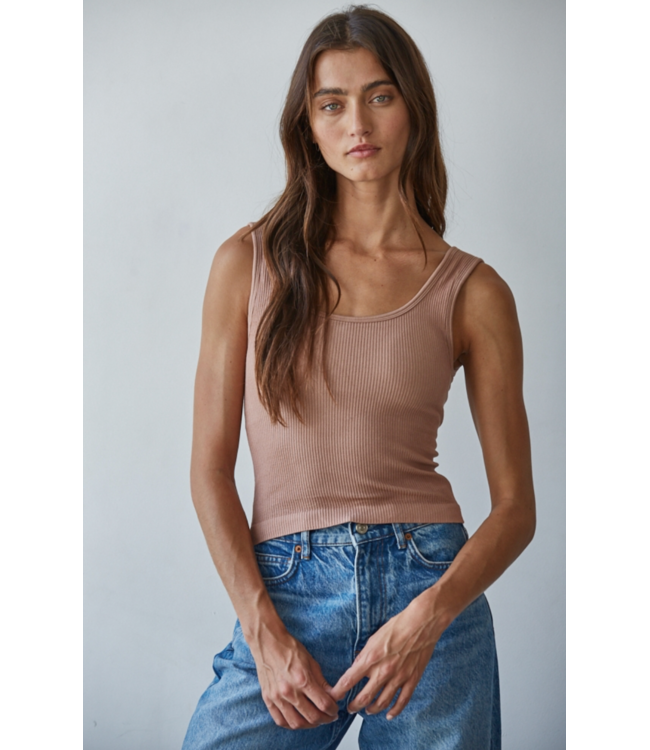 Seamless Scoop Neck Tank- Dark Taupe