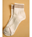Soft White Ankle Socks with Pastel Stripe- Cream/Brown