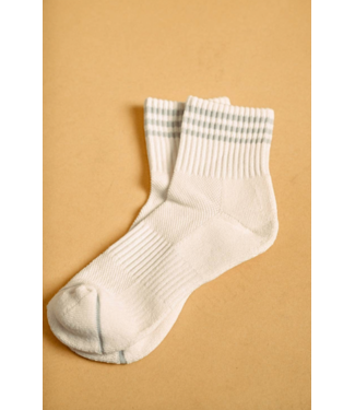 Soft White Ankle Socks with Pastel Stripe- Cream/Grey