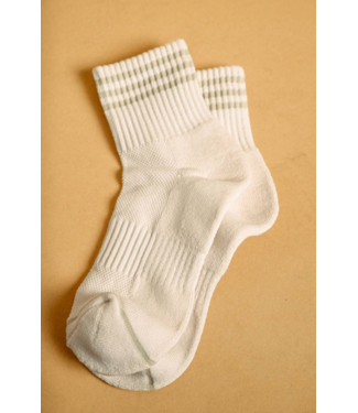 Soft White Ankle Socks with Pastel Stripe- Cream/Sage