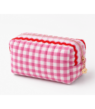 Color Wave Gingham Cosmetic Case- Pink