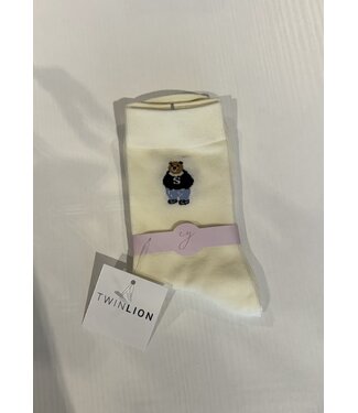 Preppy Bear Socks- White