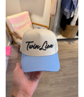 Twin Lion Embroidered Hat-Blue/Cream