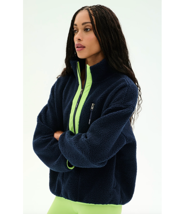 Reese Sherpa Half Zip Pullover- Indigo/Limeade