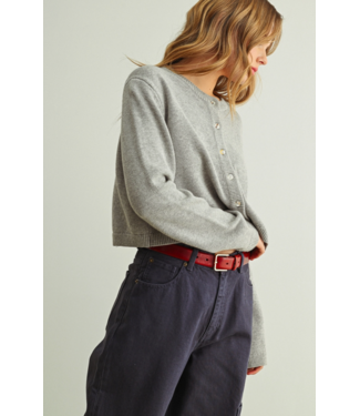 Round Neck Knit Cardigan- Grey