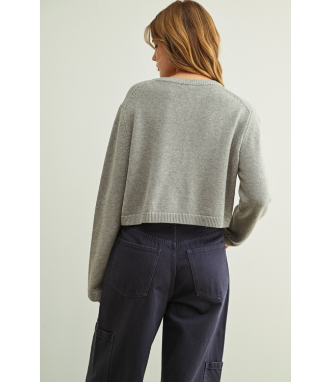 Round Neck Knit Cardigan- Grey