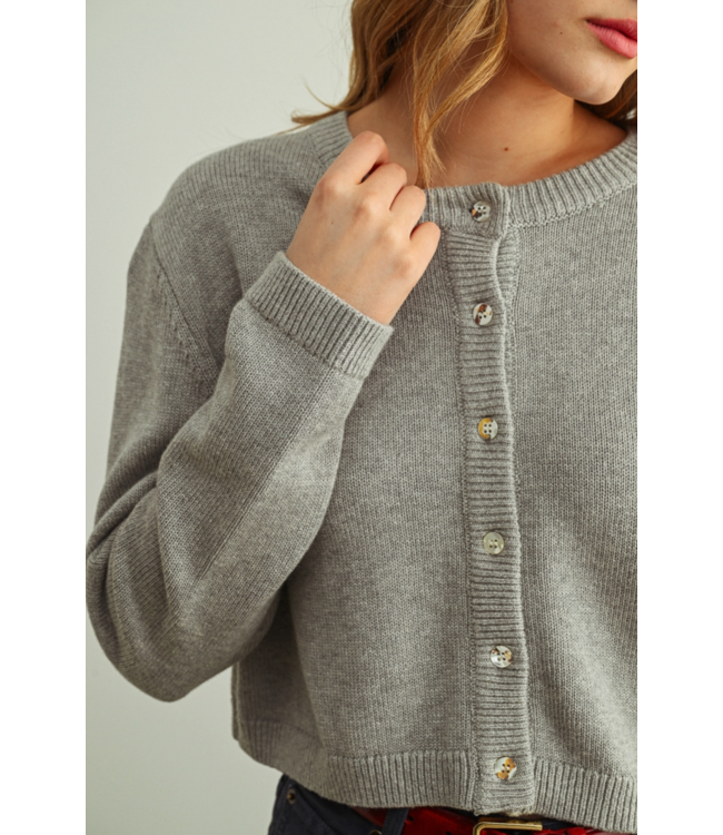 Round Neck Knit Cardigan- Grey