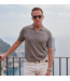 Ravello Summer Weight Linen Blend Polo- Brown
