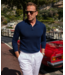 Bellagio Three Button Long Sleeve Merino Polo- Navy