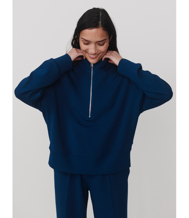 Mavis Mock Neck Sweat- Sea Blue