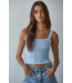 Seamless Ribbed Striped Tank- Powder Blue/Cream