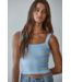Seamless Ribbed Striped Tank- Powder Blue/Cream