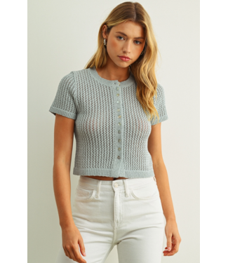 Button Up Knitted Short Sleeve- Aqua Grey