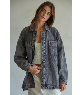 Cotton Denim Jacket- Washed Black