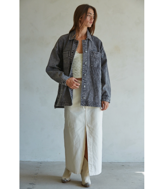 Cotton Denim Jacket- Washed Black