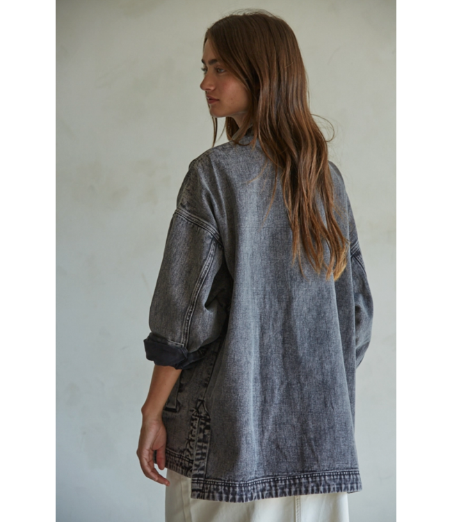 Cotton Denim Jacket- Washed Black