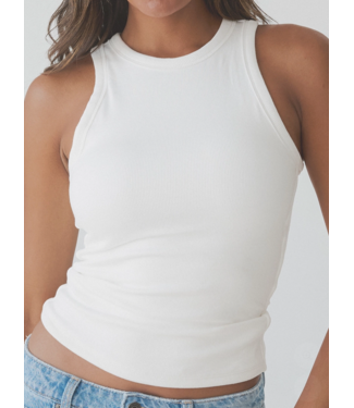Ribbed High Neck Brami- White