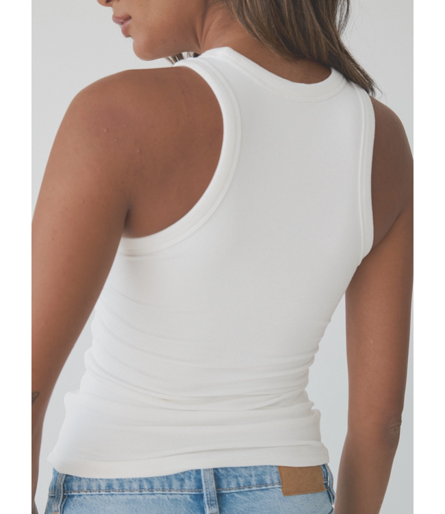 Ribbed High Neck Brami- White