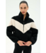 Lottie Chevron Sherpa Full Zip Jacket- Black/Creme
