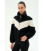 Lottie Chevron Sherpa Full Zip Jacket- Black/Creme