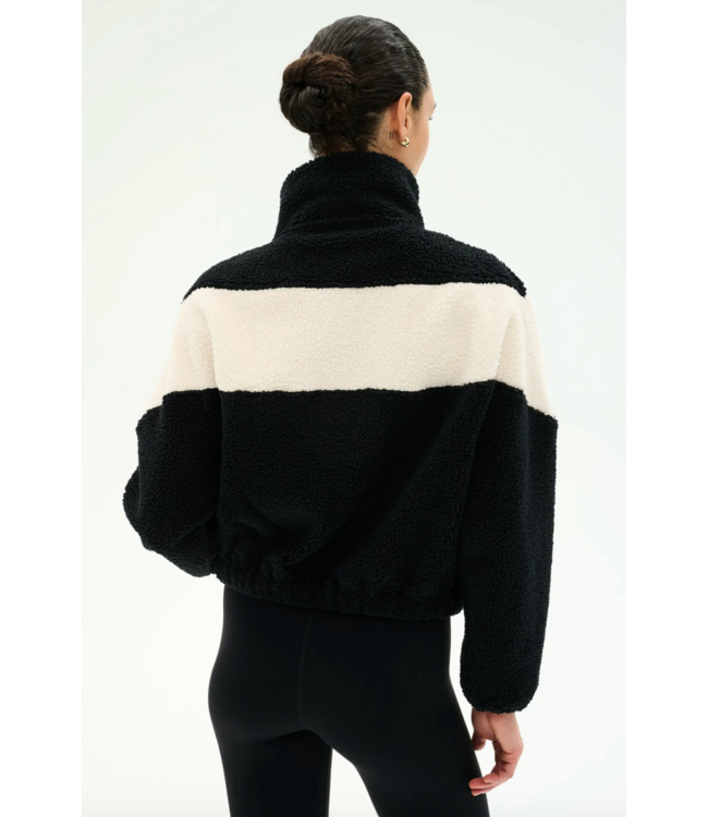 Lottie Chevron Sherpa Full Zip Jacket- Black/Creme