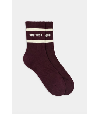 Splits59 Logo Stripe Quarter Socks- Dark Cherry/Creme