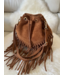 Suede Fringe Bucket Bag- Brown