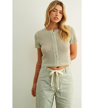 Button Up Knitted Short Sleeve- Sage Mist