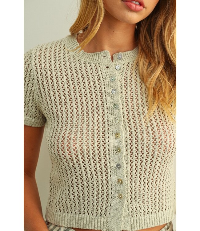 Button Up Knitted Short Sleeve- Sage Mist