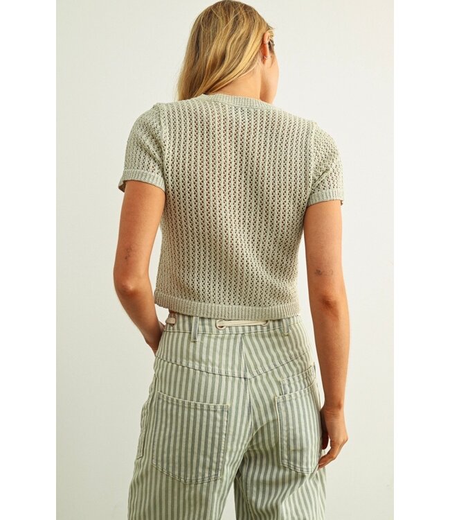 Button Up Knitted Short Sleeve- Sage Mist