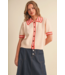 Striped Knit Contrast Short Sleeve Knit Cardigan- Cream/Multi