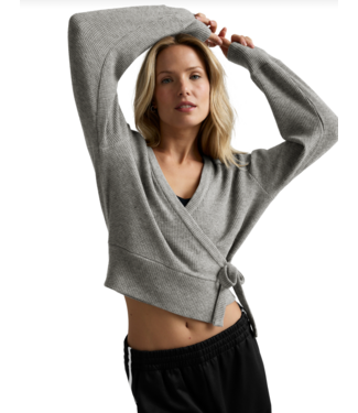 Beyond Yoga Rest Day Waffle Wrap Pullover- Heather Gray