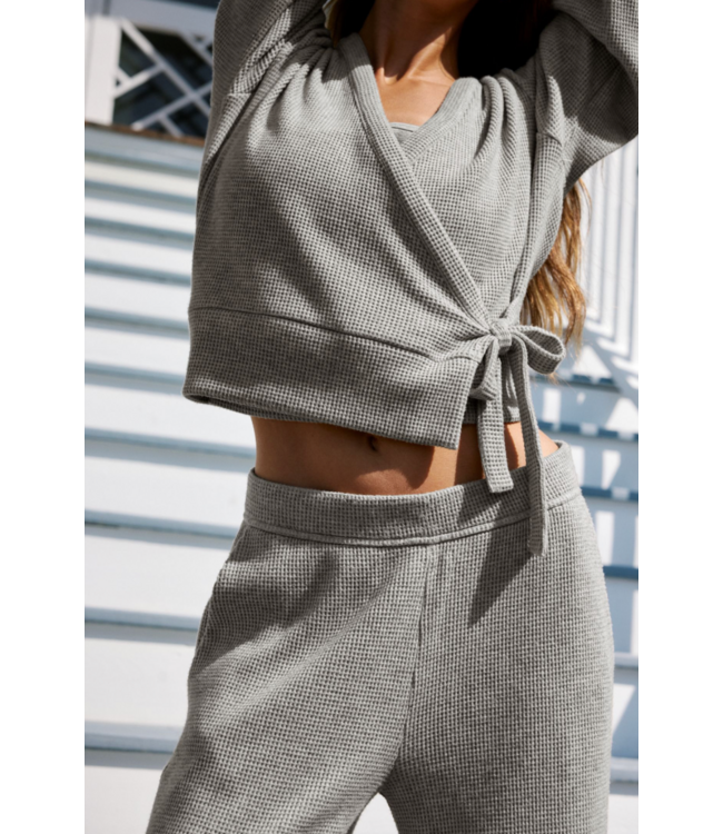 Rest Day Waffle Wrap Pullover- Heather Gray