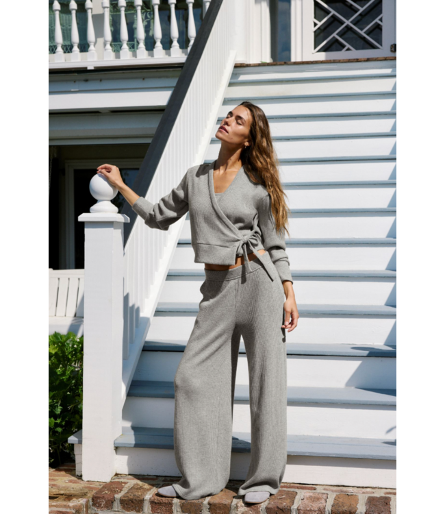 Rest Day Waffle Wide Leg Pant- Heather Gray