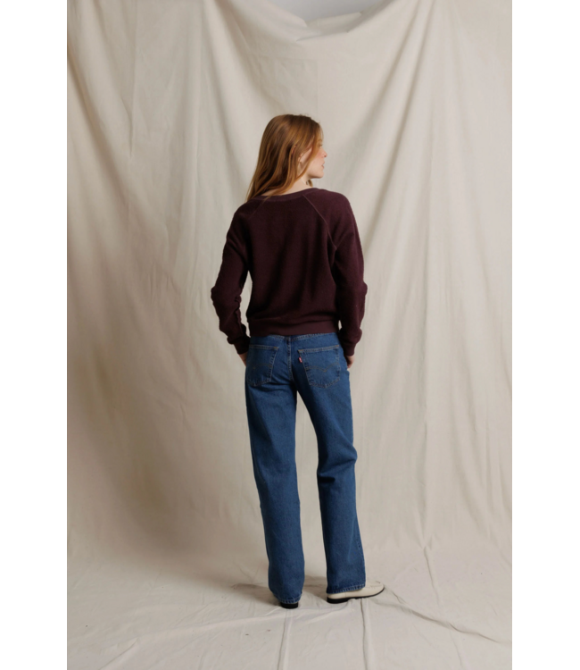 Zuri Reverse Fleece V Neck- Cherry Lacquer