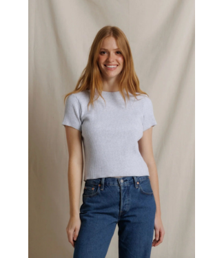 Perfectwhitetee Isa Sweater Rib Crew Neck Short Sleeve- Heather Grey