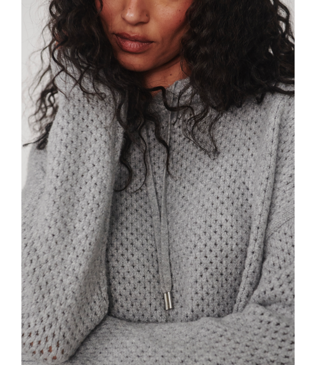 Melchie Relaxed Knit Hoodie- Grey Marl