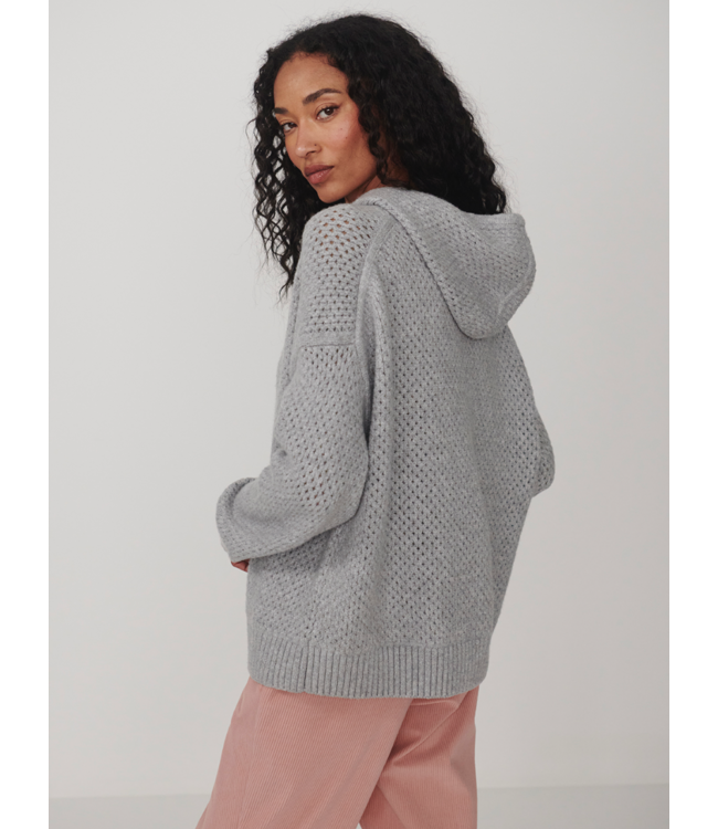 Melchie Relaxed Knit Hoodie- Grey Marl