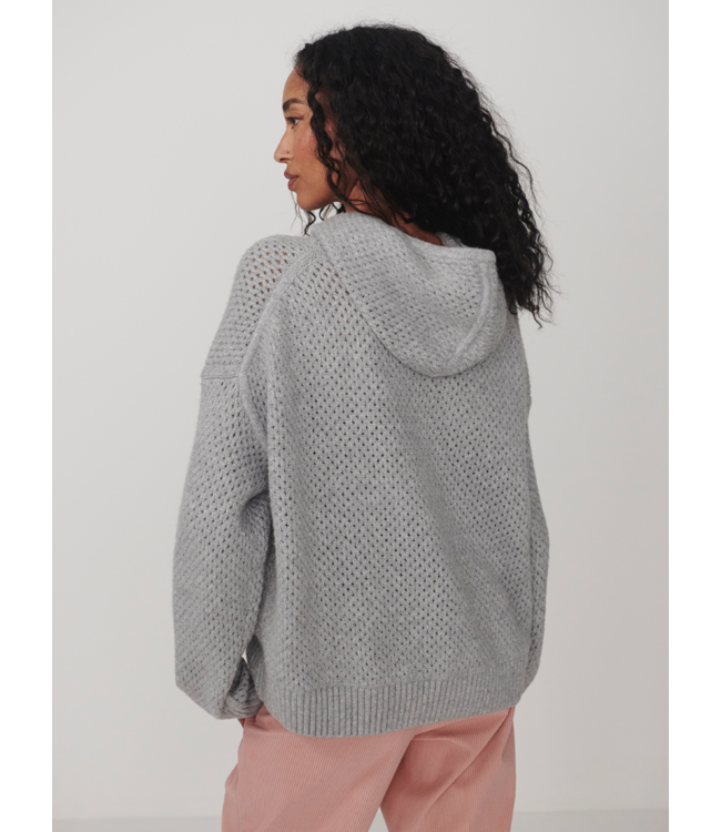 Melchie Relaxed Knit Hoodie- Grey Marl