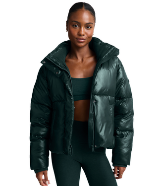 Beyond Yoga Up For It Puff Shine Jacket- Dark Ivy
