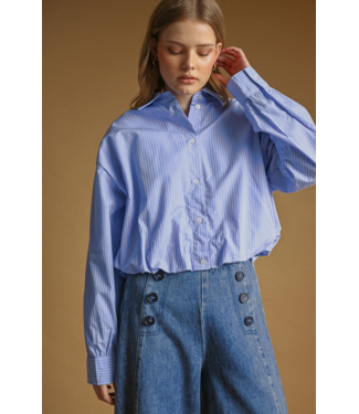 Striped Ballon Hem  Button Down- Blue/White