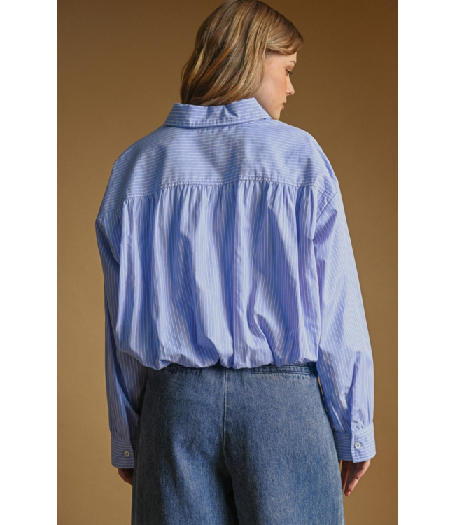 Striped Ballon Hem  Button Down- Blue/White