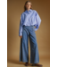 Striped Ballon Hem  Button Down- Blue/White