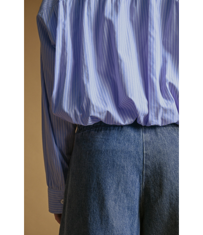 Striped Ballon Hem  Button Down- Blue/White